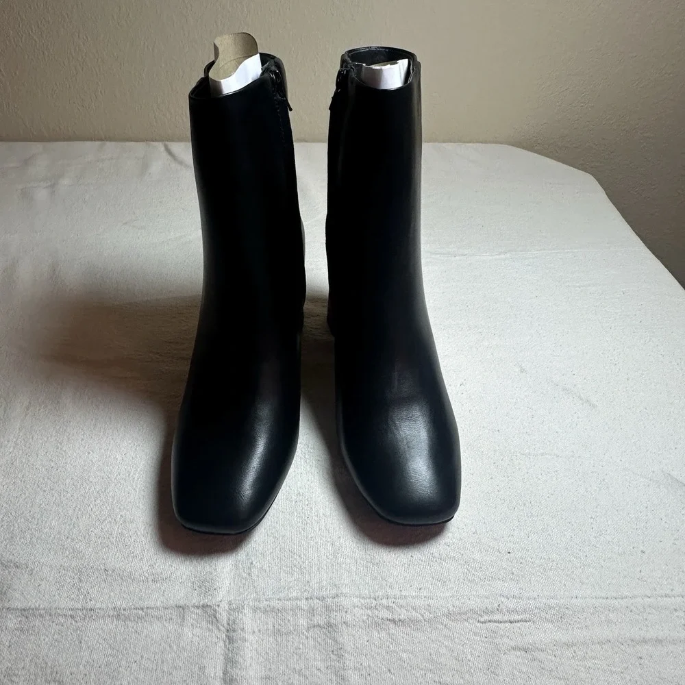 Sugar Womens Black Faux Leather Element Square Toe Block Heel Side Zip Boots 10M